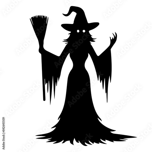 Witch Silhouette with Broom Vector