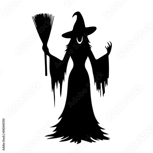 Witch Silhouette with Broom Vector © Creativeheads 