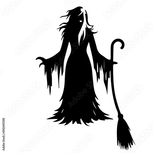 Witch Silhouette with Broom Vector