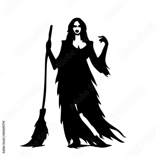 Witch Silhouette with Broom Vector