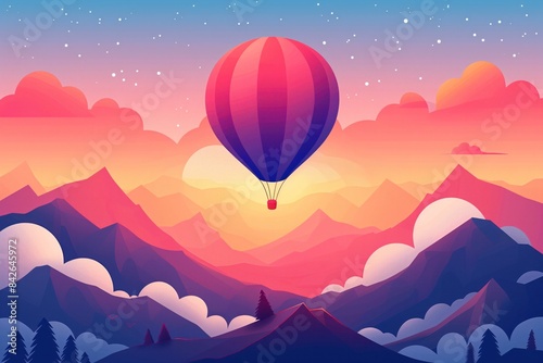 Peaceful Sunset: Minimalist Hot Air Balloon Silhouette © willian