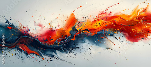 Dynamic and expressive paint splashes in vivid hues, adding vibrancy and energy to a clean white canvas