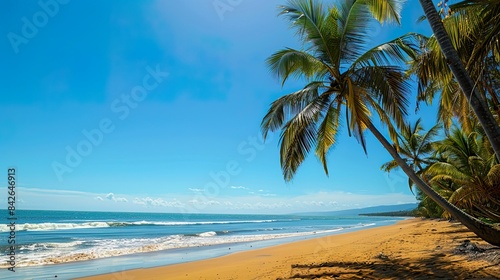 Tropical Beach with Palm Trees and Blue Sky