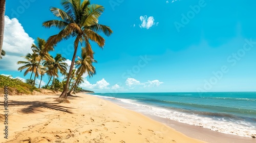 Tropical Beach with Palm Trees and Blue Sky
