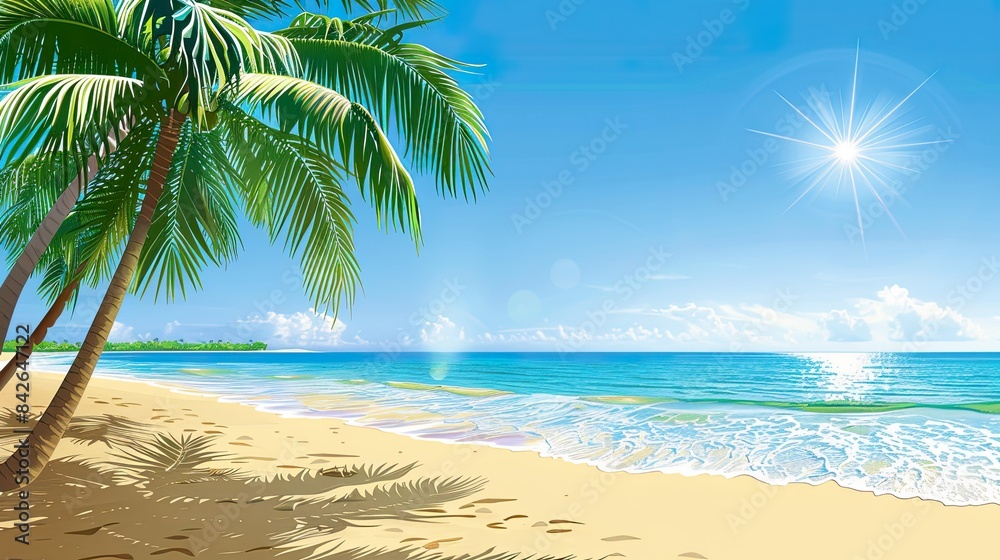 Tropical Beach with Palm Trees and Blue Sky Tropical Beach with Palm Trees and Blue Sky
