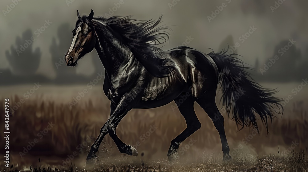 Gallant Horse Charging Through Forest Meadow Gallant Horse Charging Through Forest Meadow