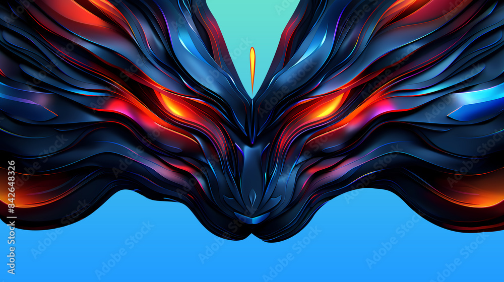 Obraz premium Design de masque de dragon abstrait avec fond bleu dégradé