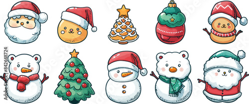 Festive Christmas Characters Lineup - A Whimsical Illustration of Holiday Cheer