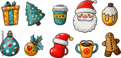 Festive Christmas Characters Lineup - A Whimsical Illustration of Holiday Cheer