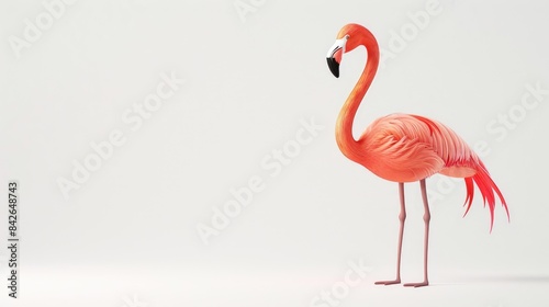 A striking pink flamingo 2d illustration standing out against a white background showcasing this elegant wading bird from the Phoenicopterus genus photo