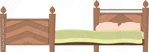 Wooden double bed with orthopedic mattress and two pillows, comfortable sleeping place for rest and relaxation