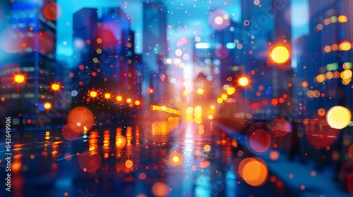 Bright Glowing City Lights in a Megapolis at Night