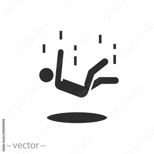 silhouette of a person flying in the abyss icon, falling down man, hole or trap for people, fail or crisis, flat symbol on white background - vector illustration