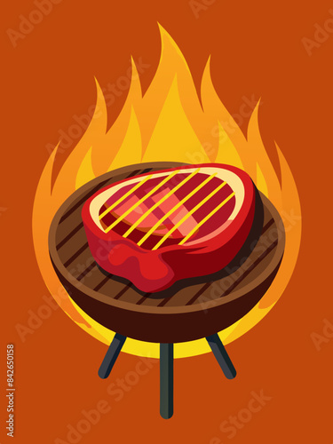 A sizzling steak on a grill vector