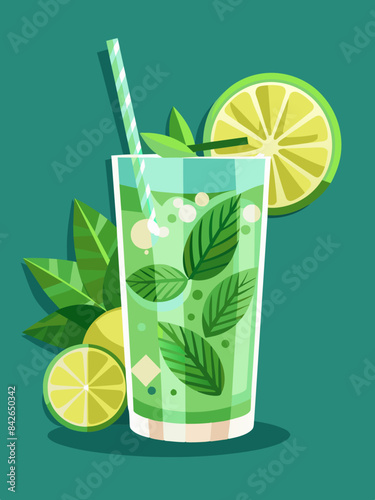 A refreshing mojito cocktail with mint and lime vector
