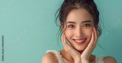 Young Woman Smiling in Lush Greenery on a Sunny Day