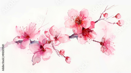 Watercolor cherry blossom sakura on white background.