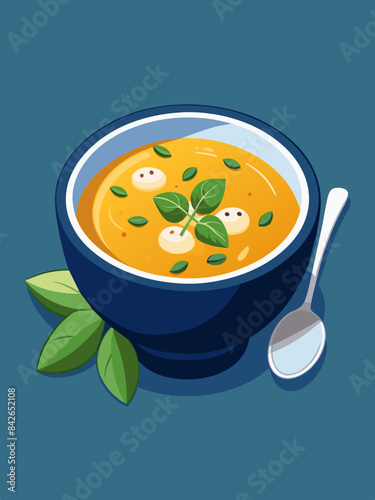 A bowl of creamy butternut squash soup vector