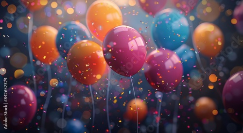 Colorful Balloons Floating in Confetti