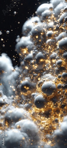 a close up of a bunch of bubbles floating in the air