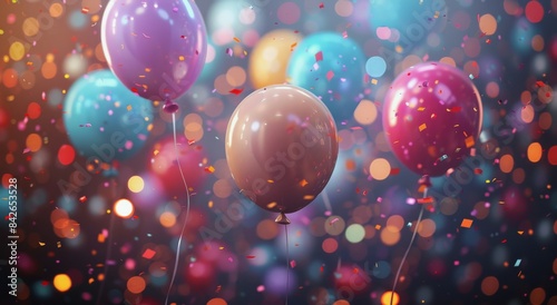 Colorful Balloons Floating in Confetti