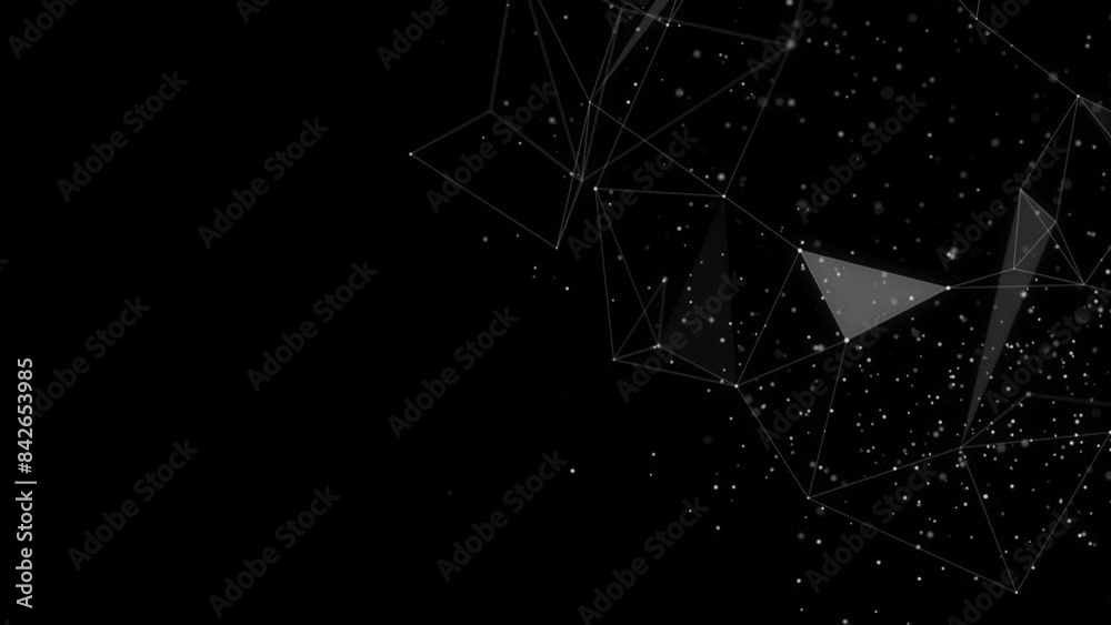 Abstract plexus mesh background with chaotically connected points and polygons flying in space. Digital data network connections. Futuristic technology loop