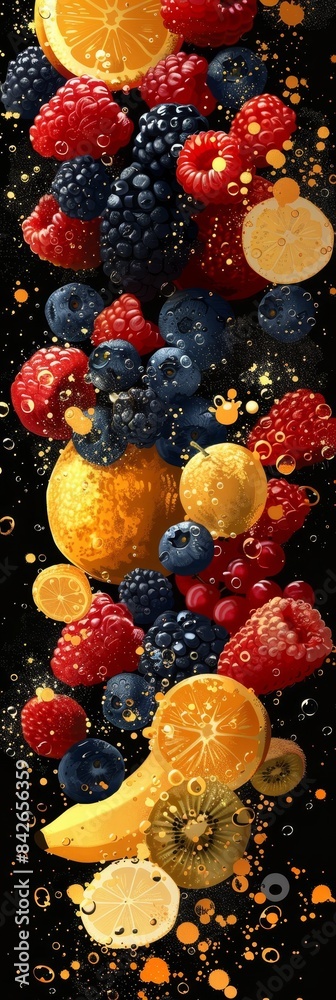 Elegant Abstract Fruit Background With Oranges, Raspberries, and Blackberries Elegant Abstract Fruit Background With Oranges, Raspberries, and Blackberries
