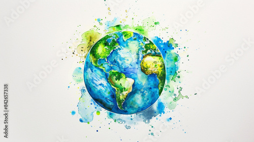 watercolor globe on white paper background. - earth day concept.