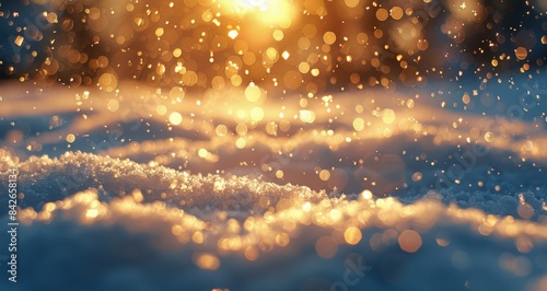Golden Sunlight Reflecting on Sparkling Snow During Sunset