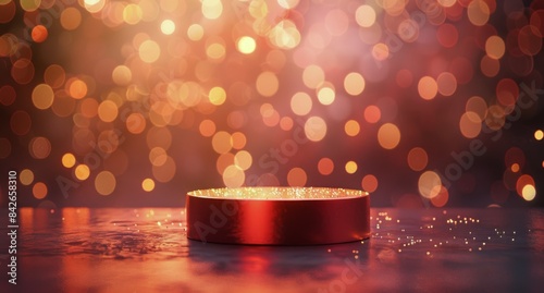 Red Platform With Sparkling Lights And Glitter