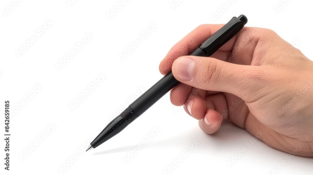 Pen in hand on white background Pen in hand on white background