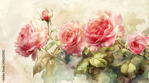 Antique Roses Watercolor Artwork English Rose Drawing for Greeting Cards Print and Design Projects