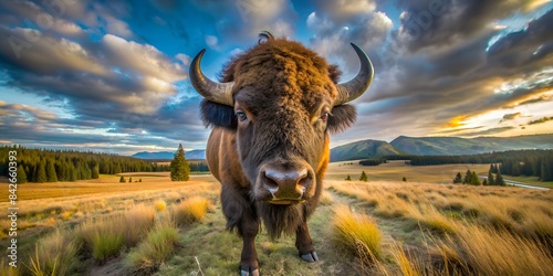 Büffel - Bison - Beeindruckende Weitwinkel Nahaufnahme - Amerika photo