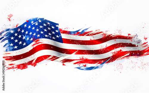 Artistic illustration of American flag, creative interpretation of national symbol conveys sense of patriotism in modern art style, can be used as background for patriotism, national holidays themes