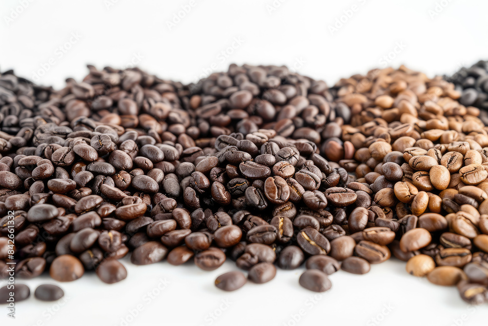 A pile of coffee beans of different colors and sizes A pile of coffee beans of different colors and sizes