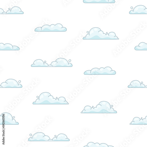 Cumulus cloud cartoon. Seamless pattern. Sky air symbol. Vector drawing. Design ornaments.
