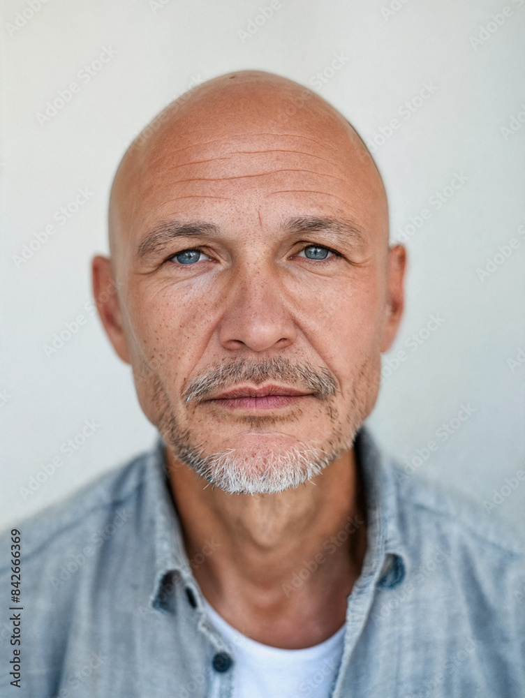 Bald man with a bright personality. Stylish bald-headed person on white background Bald man with a bright personality. Stylish bald-headed person on white background