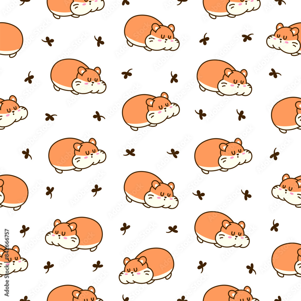 Fototapeta premium Cute kawaii hamster. Seamless pattern. Cartoon funny animals character. Hand drawn style. Vector drawing. Design ornaments.