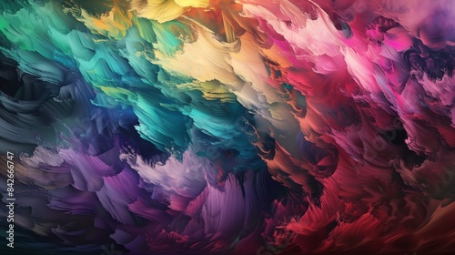 The canvas comes alive with bold strokes of color, transforming into a dynamic gradient wave.
