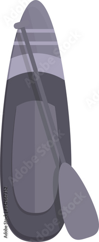 Gray paddle board with paddle for sup surfing standing on white background