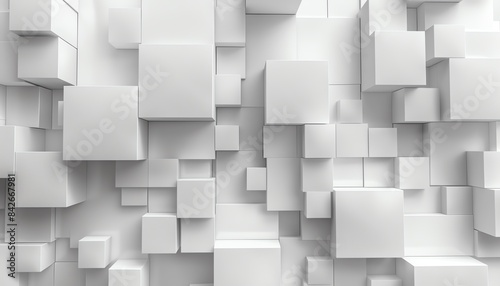 Abstract white 3D cubes, minimalist design, clean lines and modern aesthetic