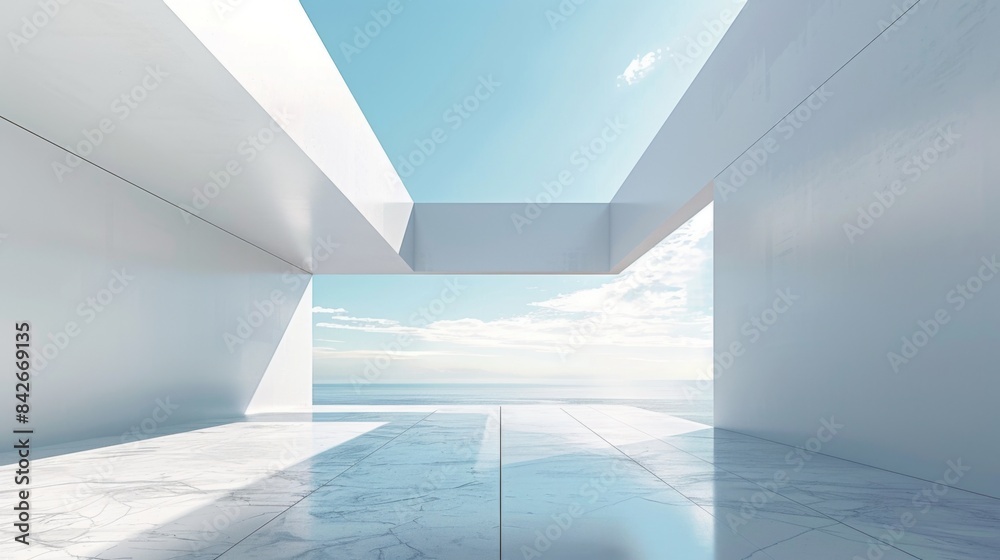 Fototapeta premium Minimalistic Abstract Architecture Desktop Wallpaper, Geometric Shapes, Monochromatic color, Modern Simplicity, landscape design, banner design, brochure, pattern design, web, wallpaper, background te