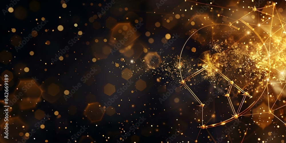 Obraz premium Abstract gold and black Sagittarius zodiac sign on polygonal background. Concept Astrology, Zodiac Signs, Sagittarius, Abstract Art, Polygonal Backgrounds