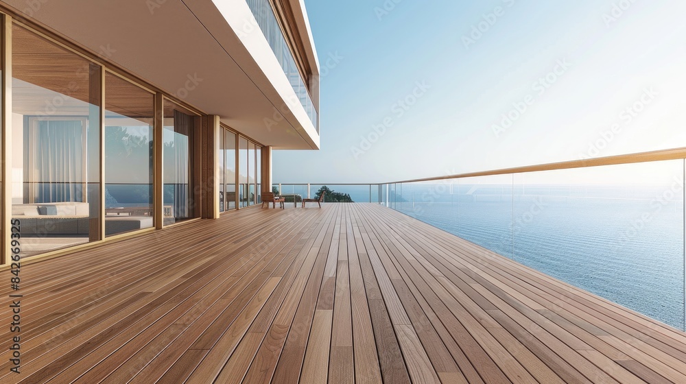 Fototapeta premium Modern Oceanfront Terrace With Panoramic Views