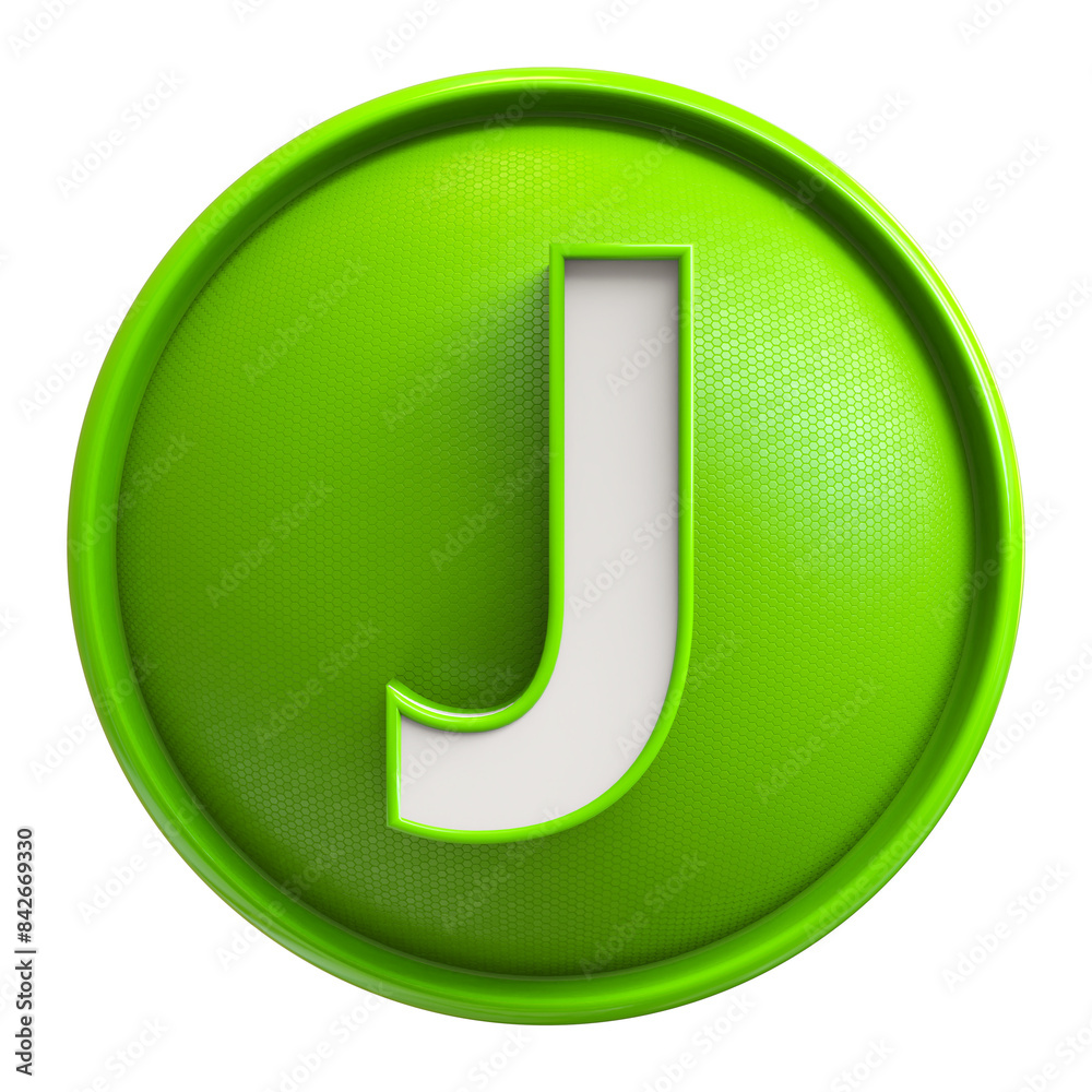 Button Green 3D Font Letter J uppercase