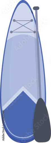 Blue stand up paddle board for sup surfing with paddle staying on the sand on white background