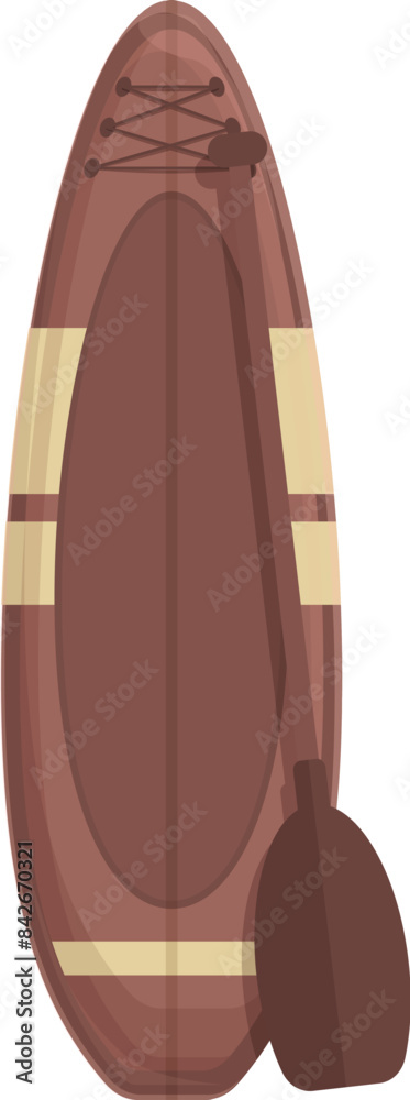 Brown surfboard with a paddle is leaning against a white background Brown surfboard with a paddle is leaning against a white background