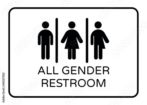 All gender restroom sign. Gender neutral toilet icon. Vector flat line pictogram on white background for web, mobile app, office, mall, restaurant.