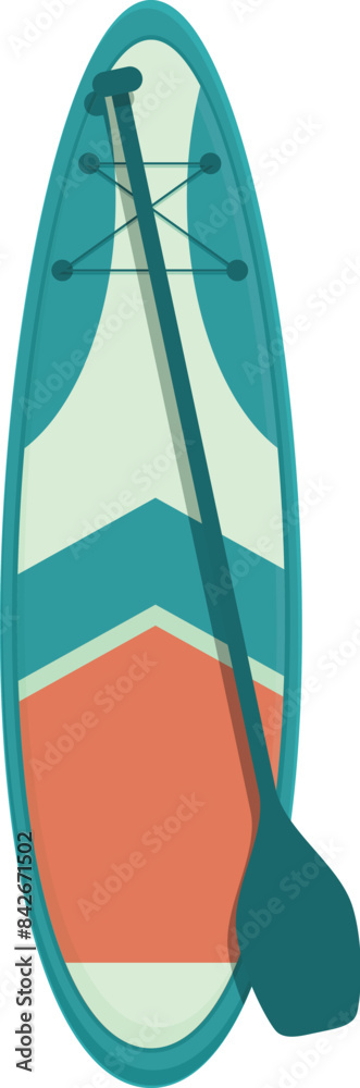 Turquoise and orange stand up paddle board with paddle is waiting to be used for sup surfing water sport Turquoise and orange stand up paddle board with paddle is waiting to be used for sup surfing water sport