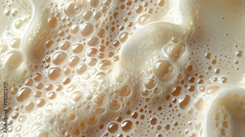 Macro photography of countless tiny bubbles in a liquid forming an abstract pattern on a creamy beige background